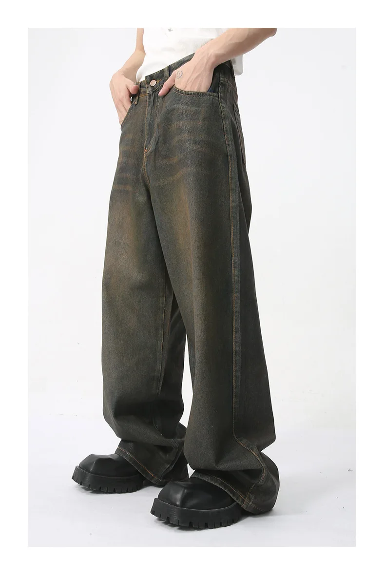 Description Picture 4 of itemNOYMEI Distressed Denim Pants Vintage Style Temperament Straight Wide Leg Jean Men's 2024 Spring New Trousers Trendy WA4432