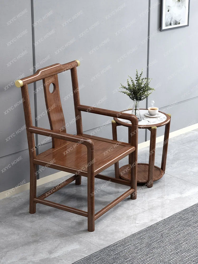 

Solid Wood Armchair Palace Chair Walnut Study Chair Leisure Chair round-Backed Armchair