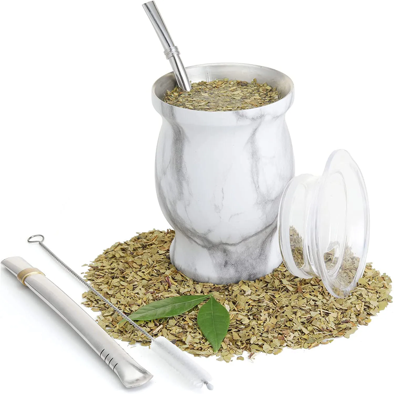 Yerba Mate Natural Gourd/Tea Cup Set With Lid 230ML Includes 2 Bombillas yerba mate cup tea set