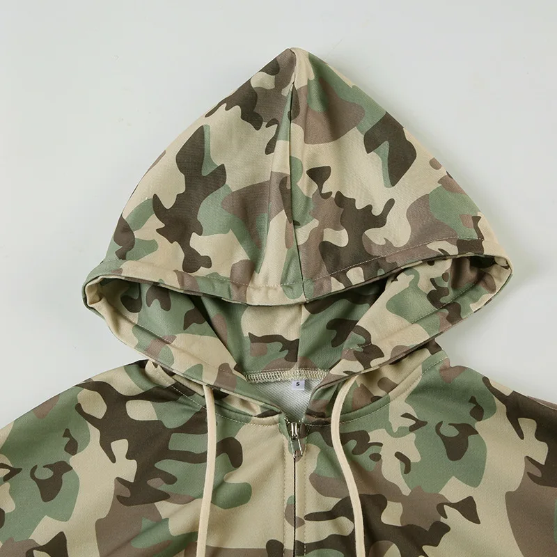 Camouflage Print Loose Casual 2 Piece Set Women Tracksuits Full Sleeve Zipper Hooded Sweatshirts Top + Wide Leg Pants Suits 6