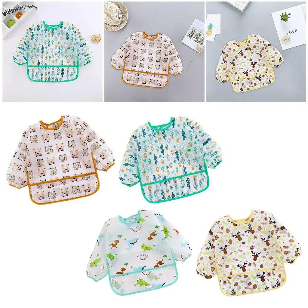 Baby Feeding Bib Wipe Clean Waterproof Long Sleeve Feeding Smock Lunch Apron for Baby Girls Height 0cm