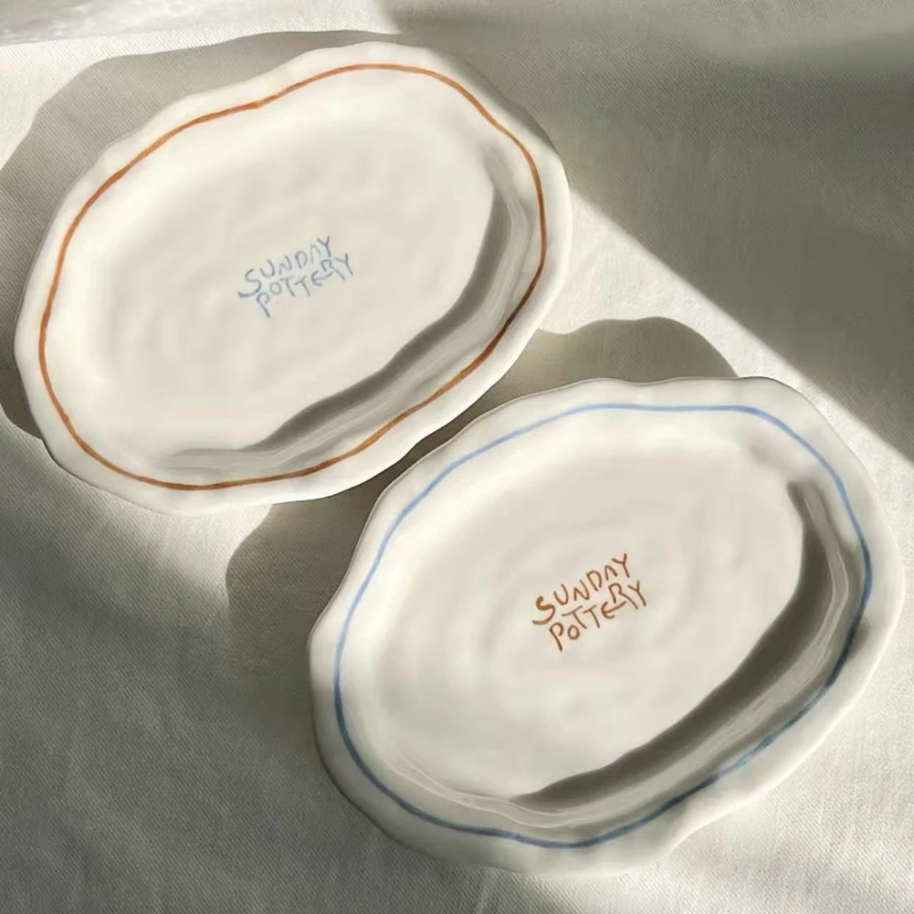 Simple Solid Color Tableware Ceramic Pasta Steak Plate Dinner Plate Creative Kitchen Irregular Shape Serving Tray Cooking Dishes