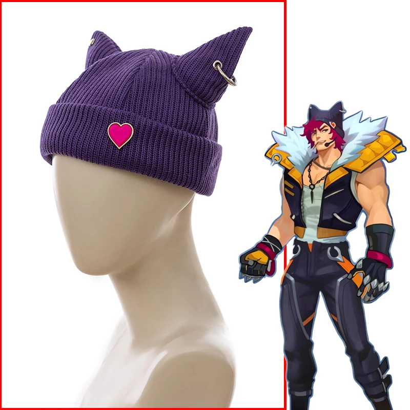 Game LOL Sett Heartsteel Cosplay Hat,The Boss Sett\'s Purple Knitted Hat,Same Headgear,Halloween Carnival Party Role Play Props