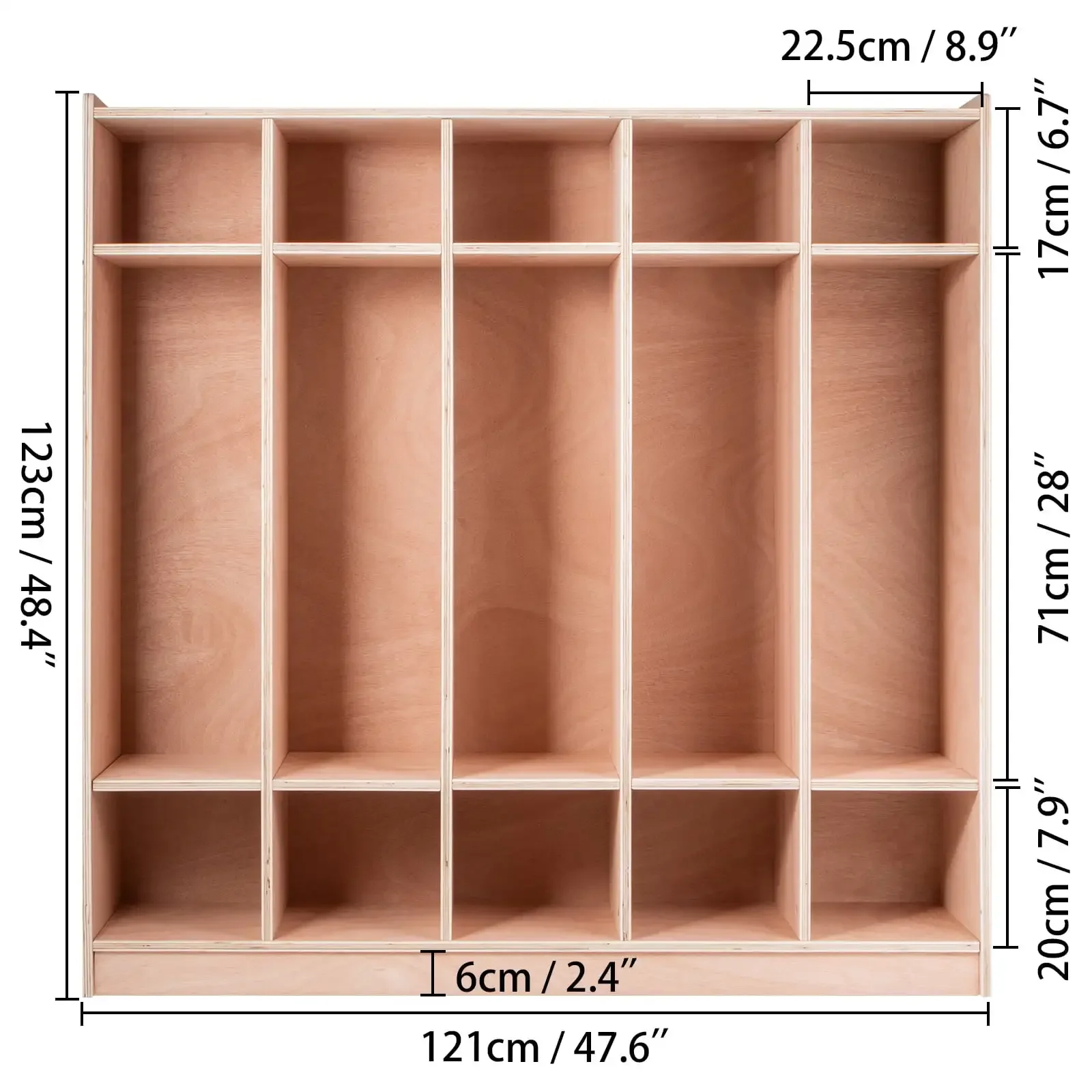 Preschool Cubby Lockers 5-Section Plywood Birch Coat Locker 15MM Thickness Kids Locker for Home 48.4 Inch High Durable 3
