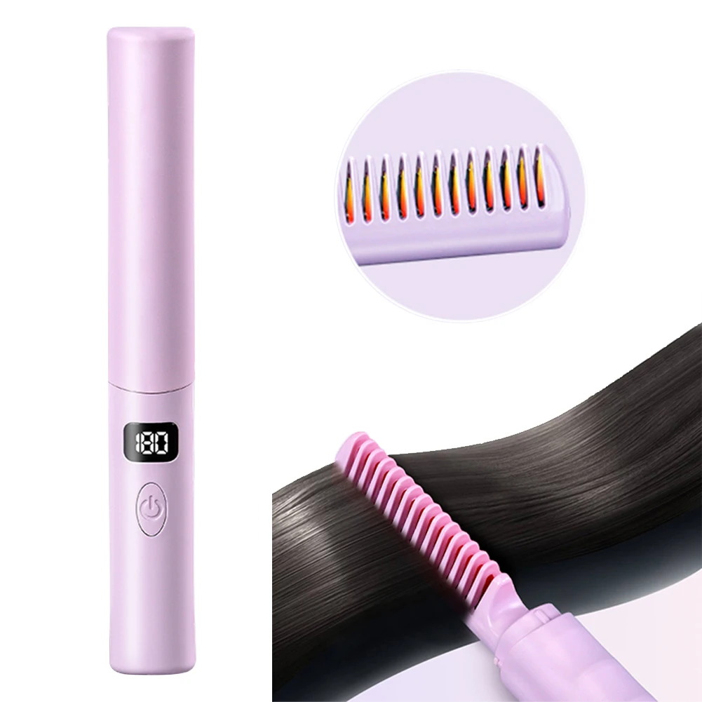 Description Picture 3 of itemAnti-Scald Hair Straightener Brush 2-in-1 Hair Curler and Straightener USB Rechargeable 70Mins Long Battery Life for Home Travel