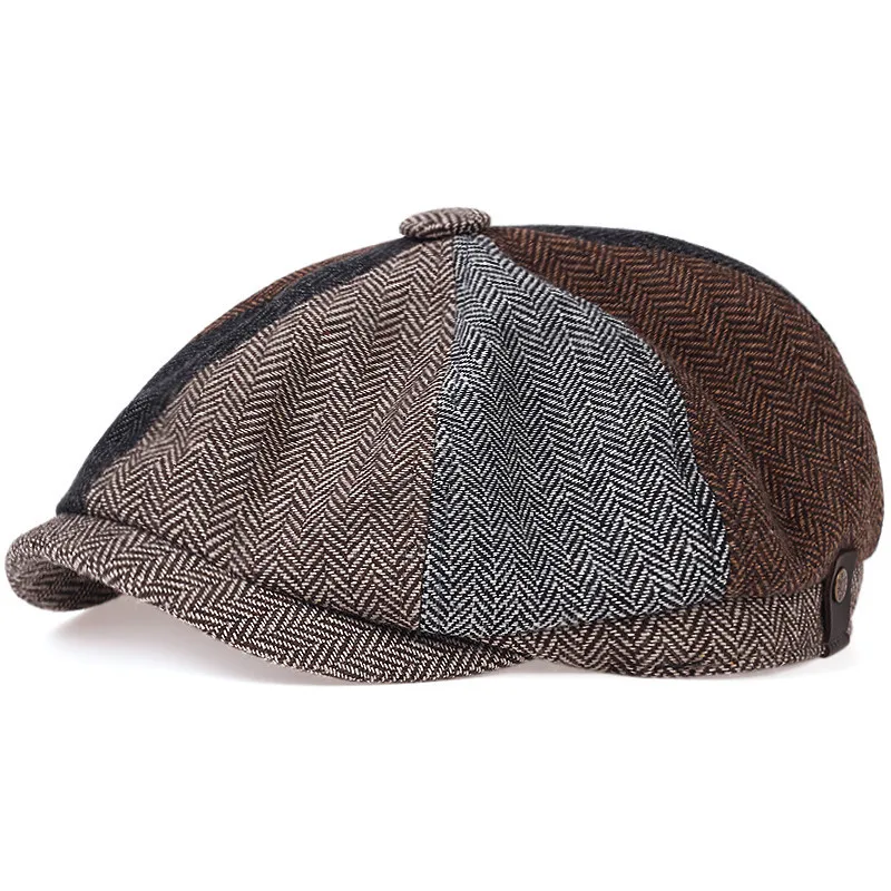 wool beret mens Newsboy Hat Stitching Berets Cap Retro Herringbone Newsboy Caps Men Winter Autumn Men Vintage Painter Octagonal Hats Gorras mens cotton beret