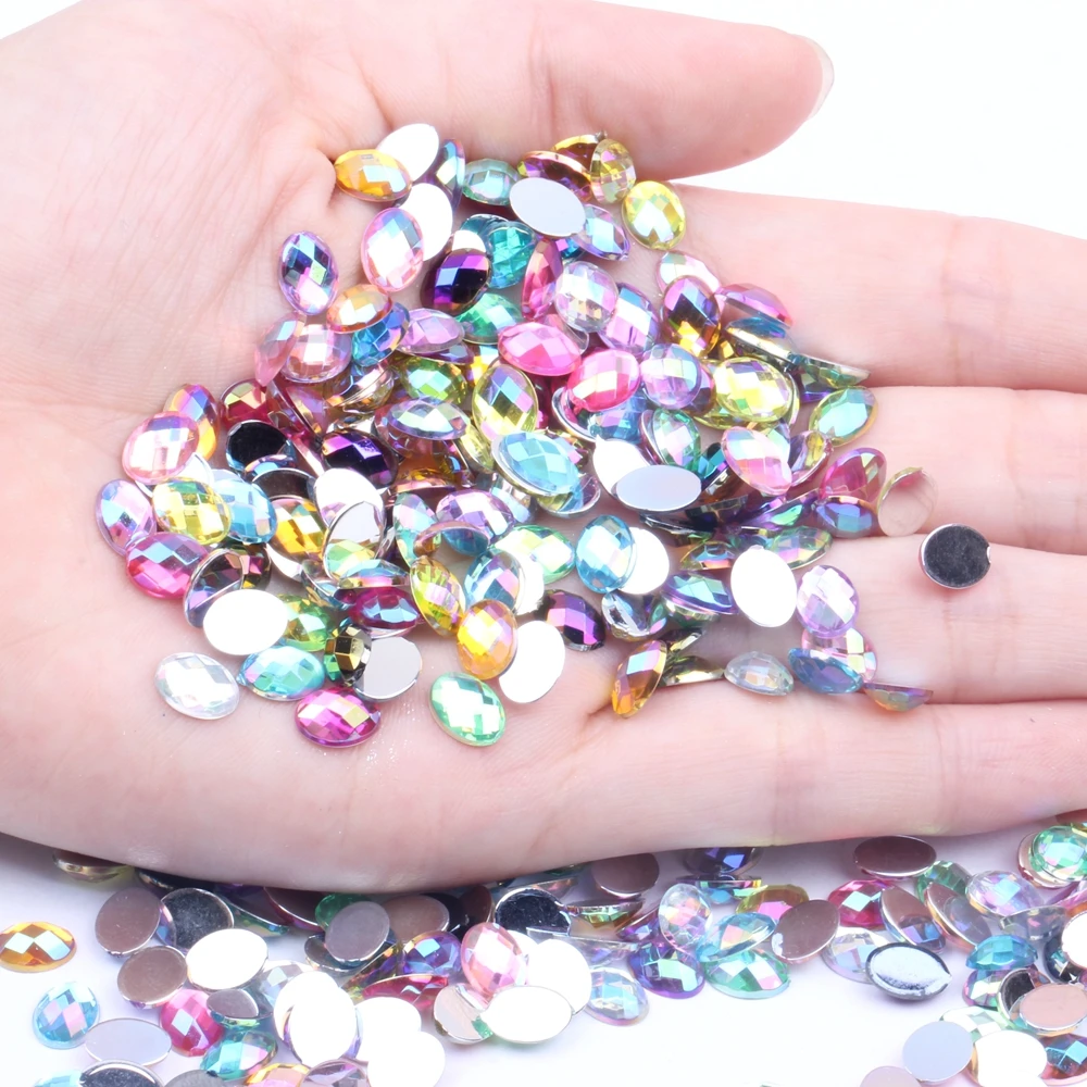 

5000pcs 6x8mm Oval Shape Earth Facets Acrylic Rhinestones Flatback AB Colors Glue On Beads DIY Jewelry Nails Art Supplies