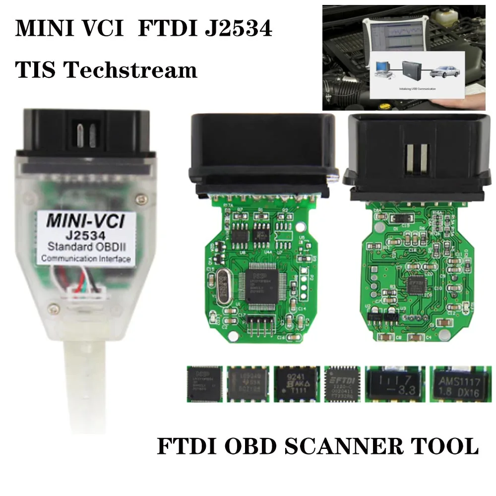 Mini Vci V16.30.013 Tis Techstream Obd2 Szkenner Interfész A Toyota Ftdi Ft232Rq Mini-Vci J2534 V17 Obdii Obd2 Diagnosztikai Kábelhez