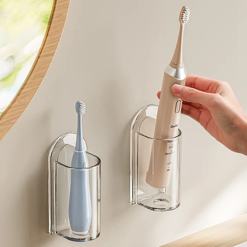Self Adhesive Electric Toothbrush Holder Punch-Free Wall Mount Tooth Brush Rack Bathroom Organizer Holder Toothbrush Holder Bathroom Storage Rack Wall Mounted Storage Hook