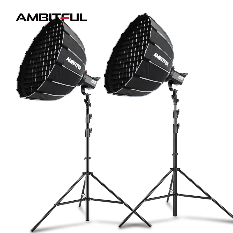 

AMBITFUL 2pcs FL80 80W 5600K LED Video Light Lighting + 2.8m Light Stand + 60cm Deep Quick Install Softbox photo studio kit