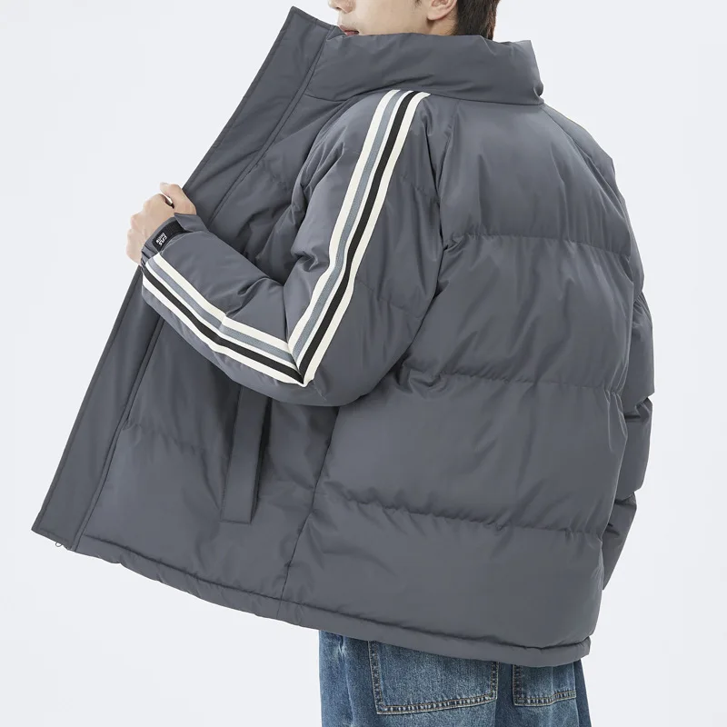 Winter Men's Down Cotton Jacket Oversized Thickened Cotton Coat Fashion Casual Solid Color Stand Up Collar Slim Fit Warm Coat
