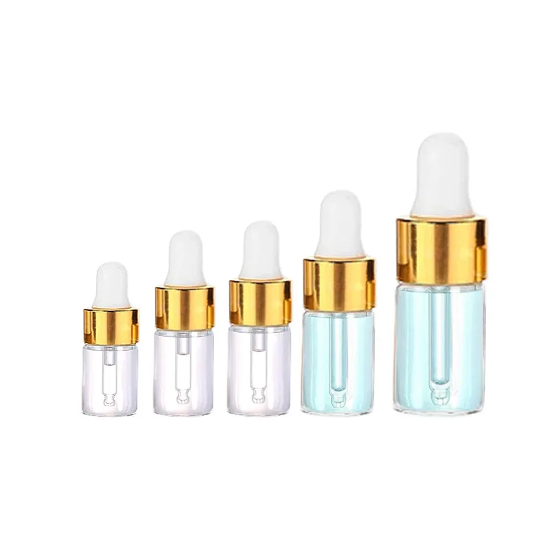 20/30/50/100pcs Mini Clear Glass Essential Oil Aromatherapy Dropper Bottles Gold Cap Reagent Drop Eye Liquid Pipette Bottle