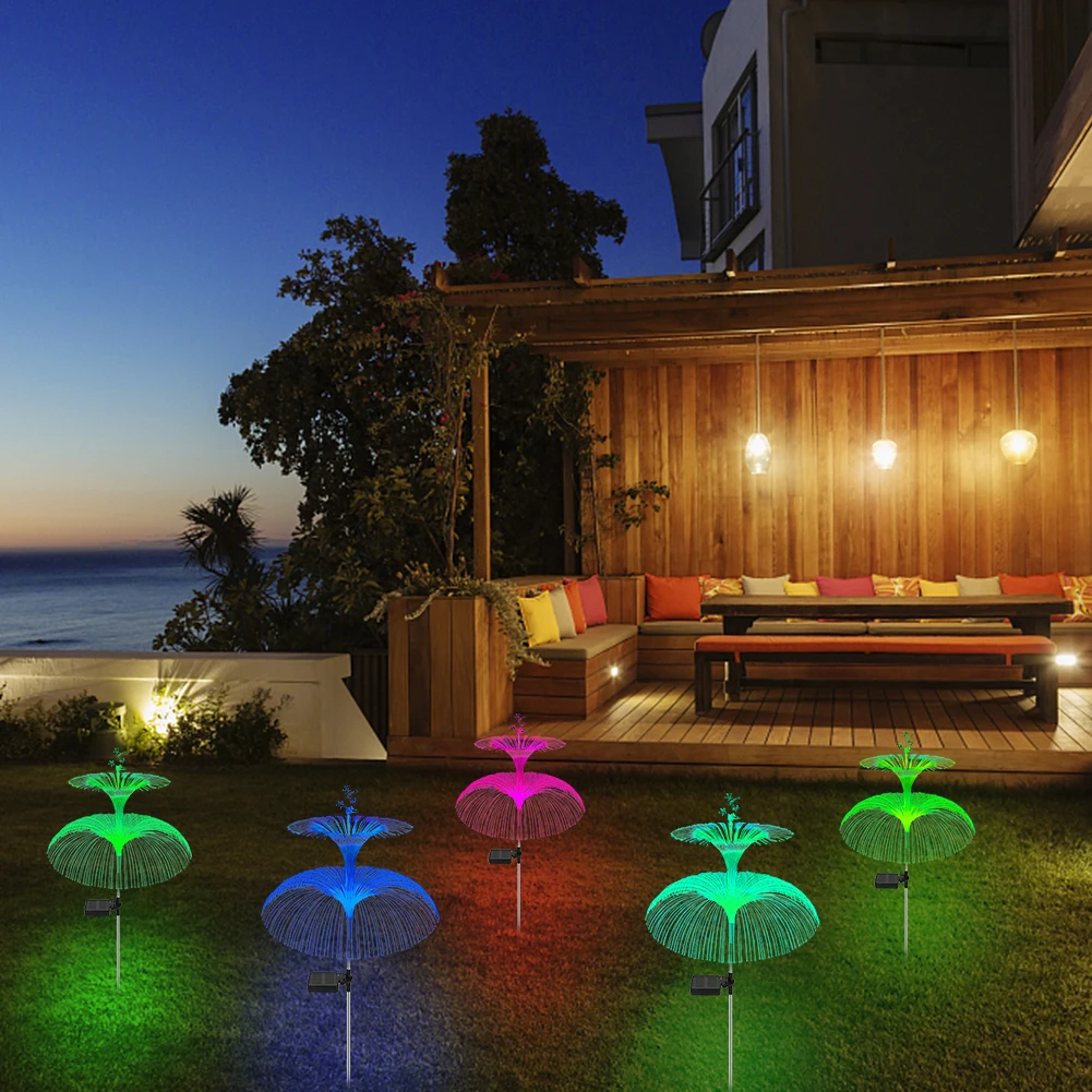 Solar Garden Lights Solar Outdoor Lights Waterproof 7 Color Changing Double Jellyfish and Star Solar Flower Lights for Yard 4