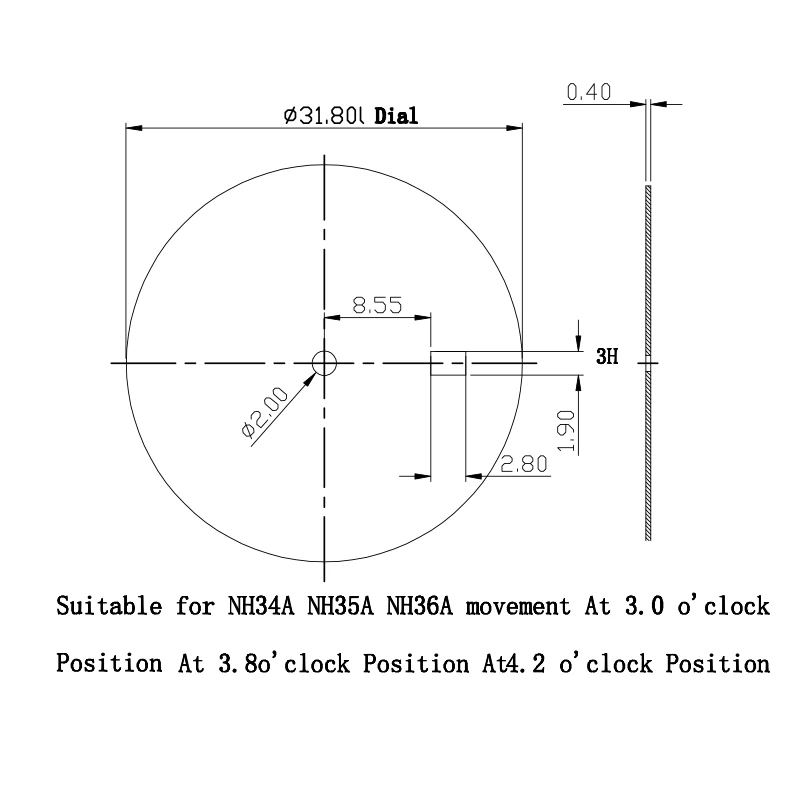 31.8mm Watch dial parts With date Window For Seiko NH34 NH35 NH36