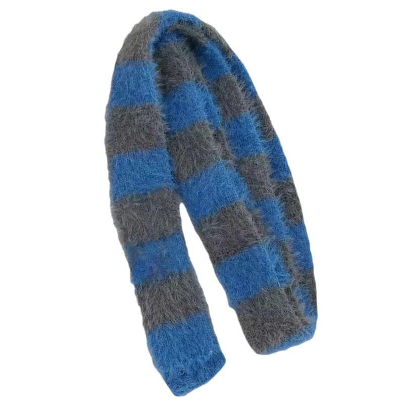 Crochet Plush Scarf for Female Teens Girl 2000s Long Stripe Scarf Spring Autumn Knitted Skinny Scarf Harajuku Neck Scarves 5