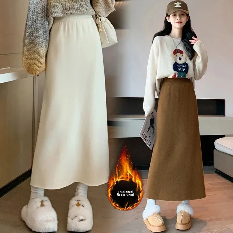 Pregnant Women Knitted Half Skirt Fleece Lined Asymmetrical Straight Leg Mini Skirt for Autumn Winter Versatile Bodycon Dress