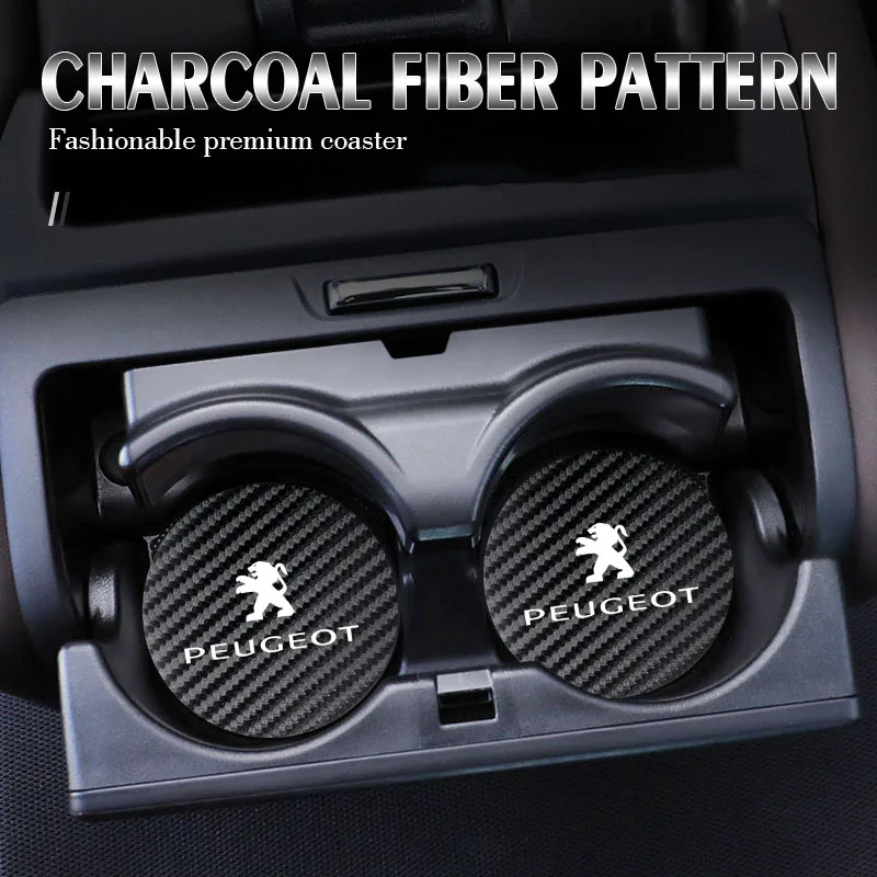 Carbon Fiber Car Water Slot Non-Slip Cup Mat For Peugeot 206 308 208 407 301 107 406 207 408 607 2008 108 3008 205 807 508 2Pcs