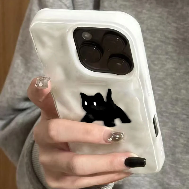 Fuzzy cat phone case displayed on iPhone