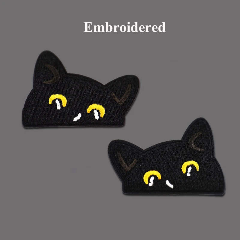 1 Paar süße schwarze Katze bestickte Kleidungsflicken für Kleidung, Perch-Eisen auf Stoffaufkleber