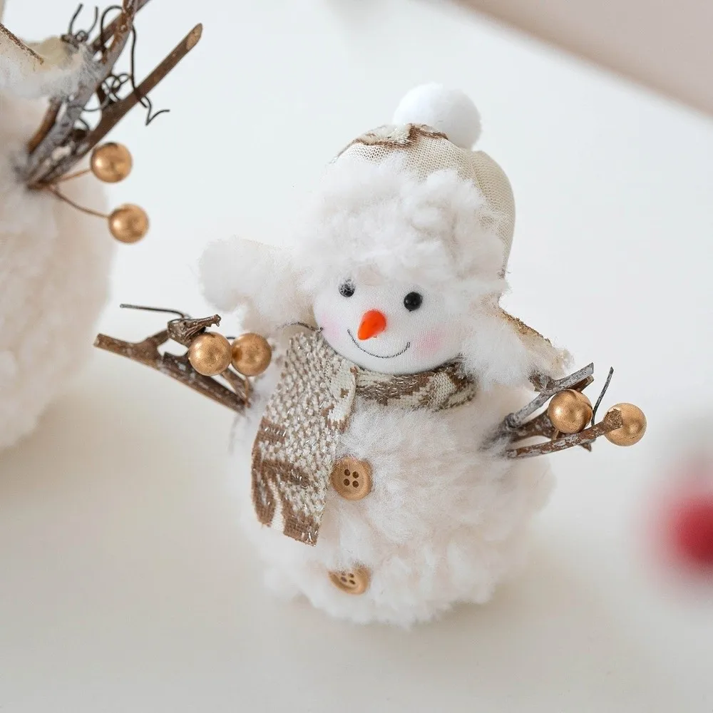 Kids Gift Cartoon Christmas Snowman Ornaments Knitted Soft Snowman Statue Round Hat Simulation Plush Snowman Doll Festivals