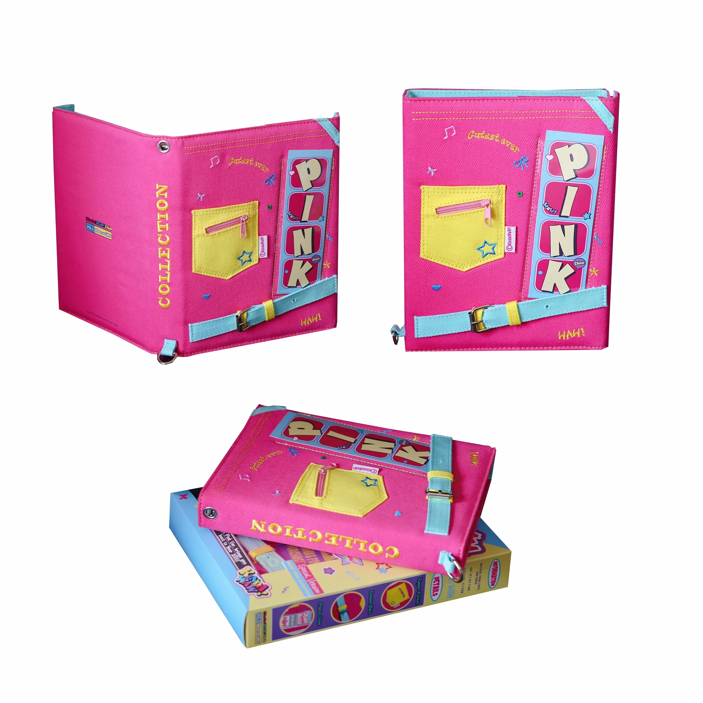 American Pink Denim Binder A5 Photocard Holder Magnetic Card Collect Book 3inch 4Grid Loose-Leaf Storage Book Album For Polaroid