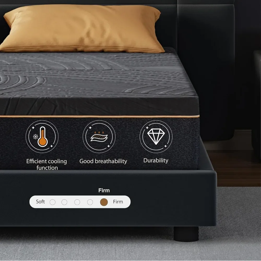 14 Inch Copper-Gel AeroFusion Memory Foam Mattress in a Box, Cooling Knit Fabric Cover, CertiPUR-US Certified, Black