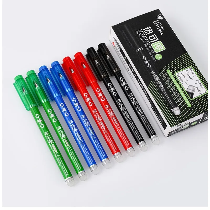 4 Uds. Bolígrafos borrables al calor de 0,7 MM, punta de bala, bolígrafo de Gel borrable sensible al calor de colores, escritura suave, tinta negra, azul, roja y verde - Imagen 5