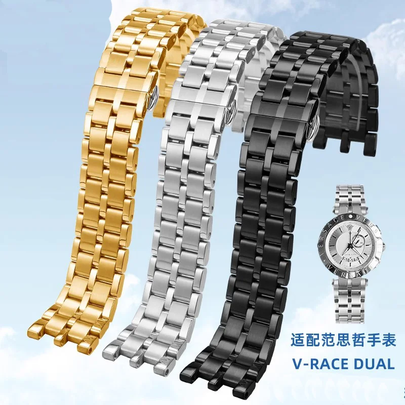 Ремешок для часов Versace V-RACECHRONO, ремешок для часов с двумя вогнутыми выпуклыми интерфейсами GMT, мужской металлический браслет из нержавеющей стали 23 мм