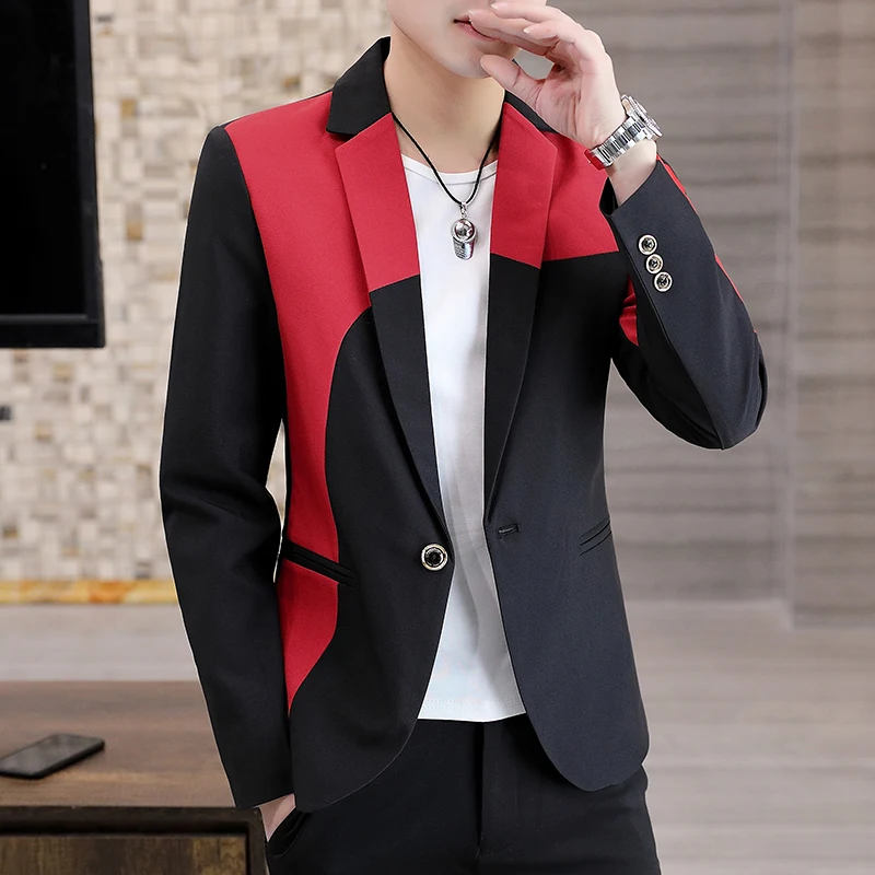 Fashion Splicing Men Blazers Slim Fit Business Casual Suit Jacket Handsome Wedding Groom Social Dress Coat Costume Homme men suit jacket