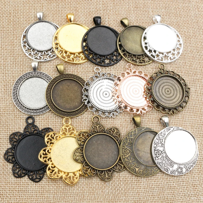 

High Quality 5pcs 25mm Inner Size 6 Colors plated Cameo Base Setting Stars Style Pendant