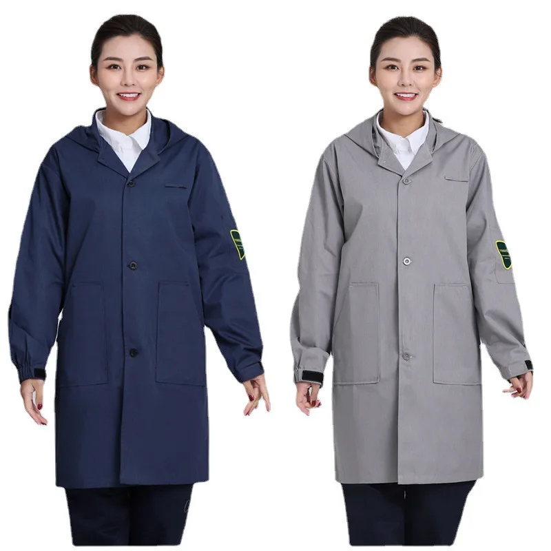 

Men's Anti Static Solid Long Sleeve Long Style Labour Coat Hooded Loose Coverall