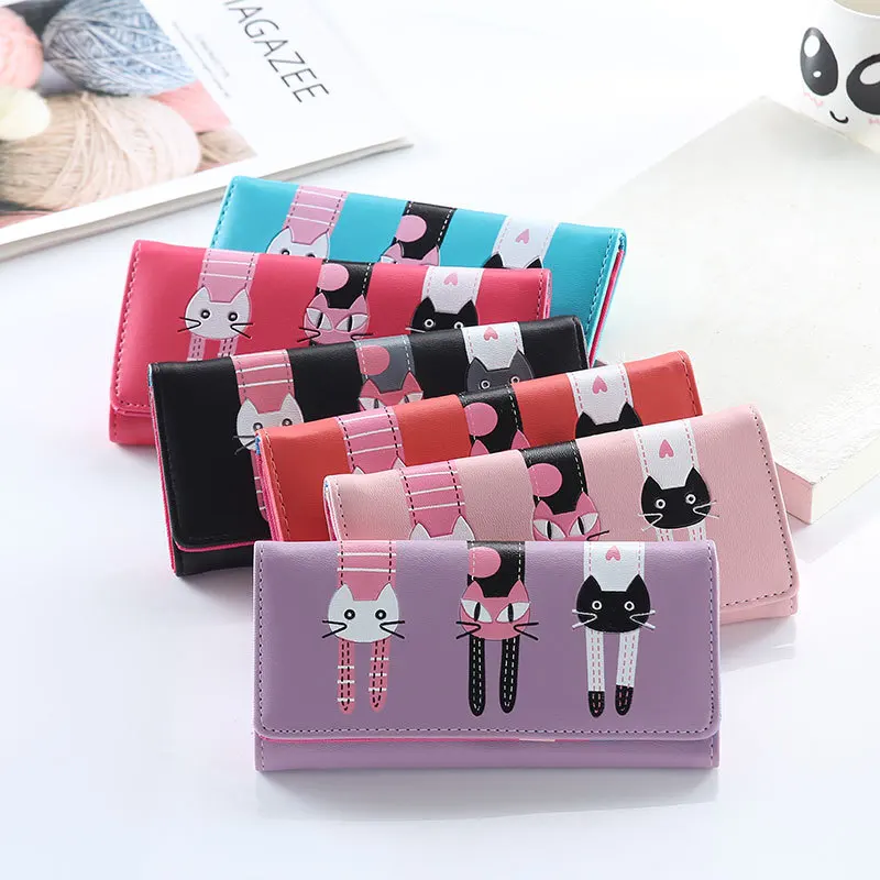 

New Single Zipper Women's Long Wallet Cartoon Animals Big Capacity Cute Cat Card Package Mobile Phone Bag Clutch wallet women