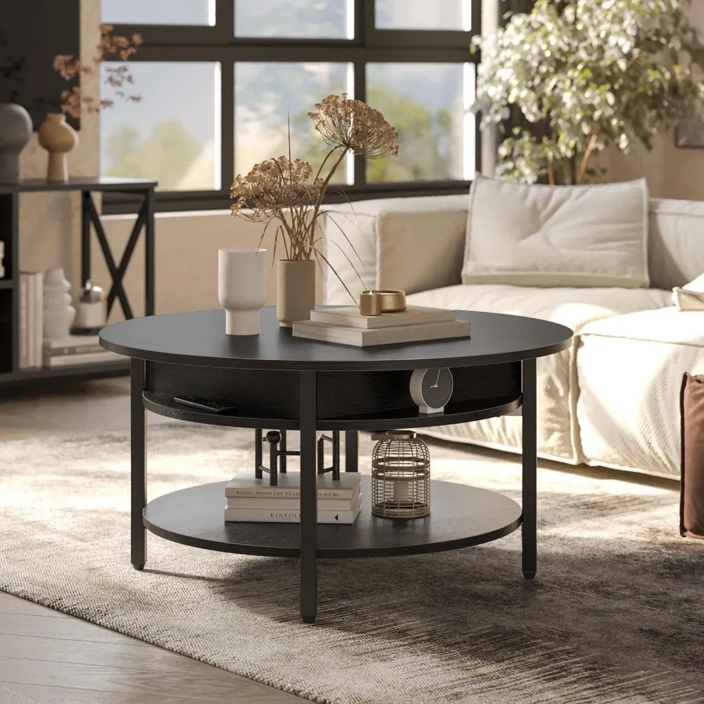 Round Lift Top Coffee Tables , Coffee Table for Living Room Reception Room, 2 Tier Small Round Coffee Table Circle Dining Tables 4