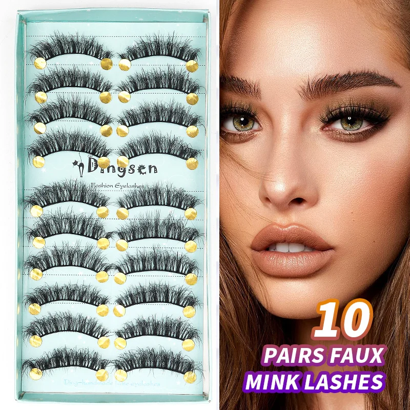DINGSEN 10pairs Fluffy Mink Lashes Cosmetics 3d Lash Extension Soft
