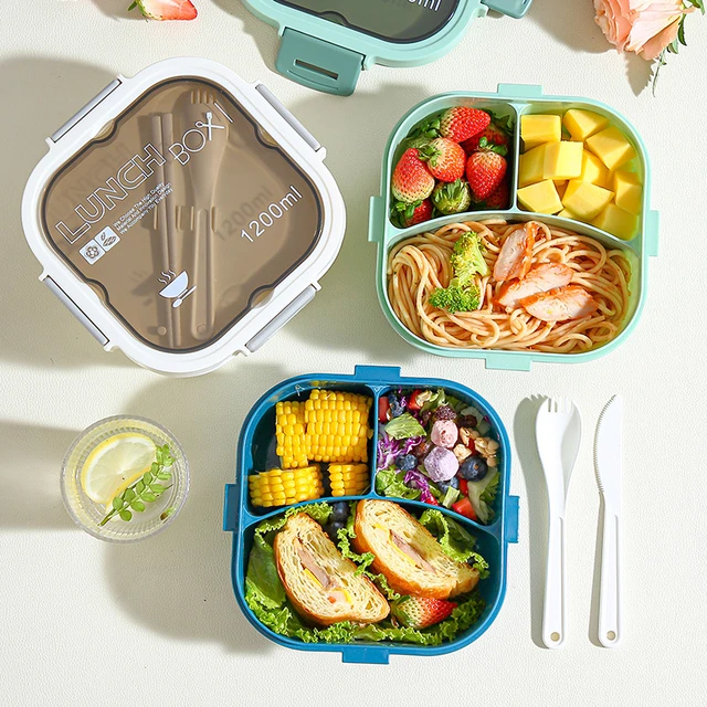 High Quality 1200ml Lunch Box Container 2 Layer Grid Salad Bowl Bento Boxes  Salad Bowls Lunch Box Lunch Container for Food New - AliExpress