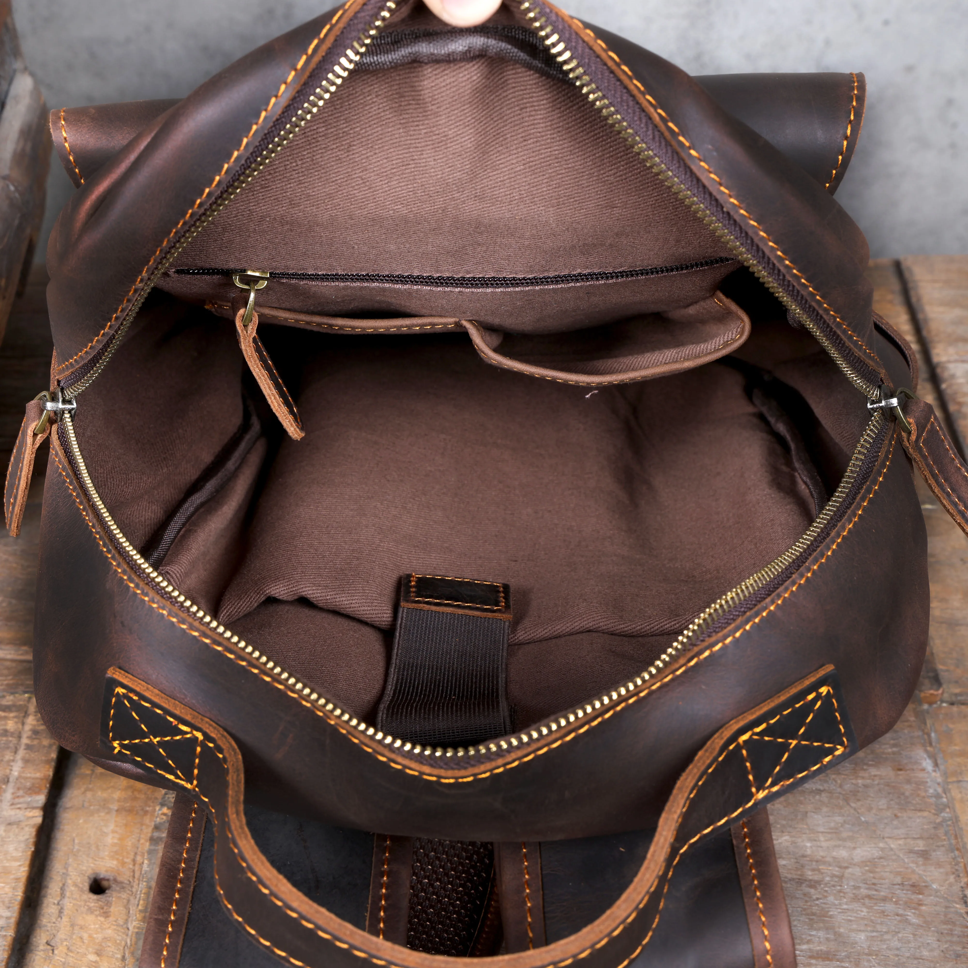 S.WORKER Vintage Genuine Leather Backpack Laptop Bag Crazy-horse Leather School Bag Outdoor Travel Weekender Shoulder Bag 6