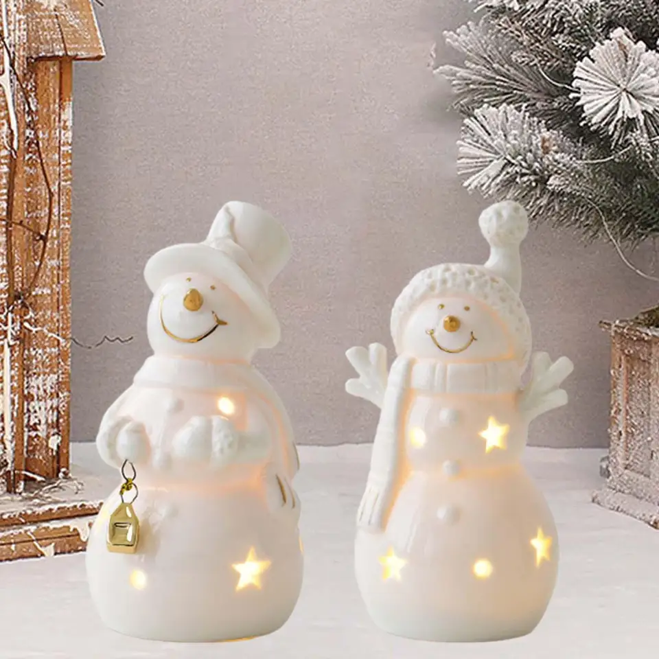Decoración navideña de muñeco de nieve iluminado, artesanía de cerámica,  adorno de escritorio coleccionable para fiesta, interior, oficina,  Festival, granja - AliExpress, image size:960x960