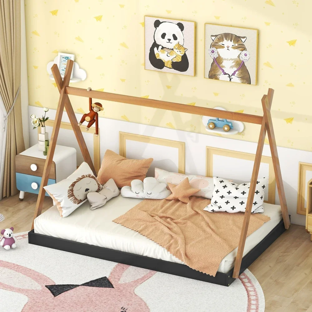 Children Beds Tent Floor Bed with Triangle Wooden Bed Toddler Bed Kid Beds Furniture Beds for Girls Children Furniture US 5