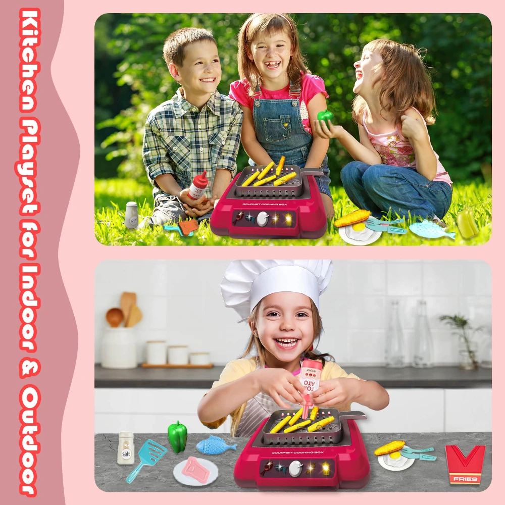 WizKidz Kids Play Kitchen Accessories Toy Set Gift with Sound & Light Color Changing Play Food Fryer Toy Kitchen for Boy & Girl 3