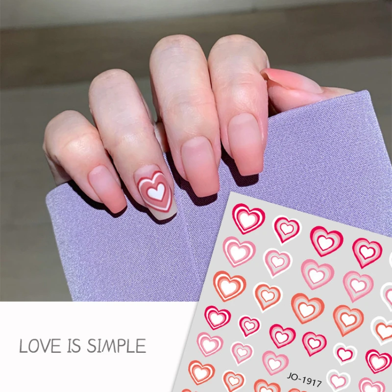 

New 3D Cute Pink Blue Love Nail Art Stickers Hollow Nail Art Sliders Black and White Stripes DIY Nail Art Decoration Accessories