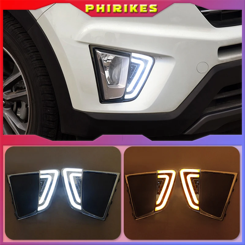 

1pair Car LED DRL Daytime Running Lights LED Day Lights for Car Special Hyundai IX25 2014 2015 2016 Replace Fog Lamp Cover Holes