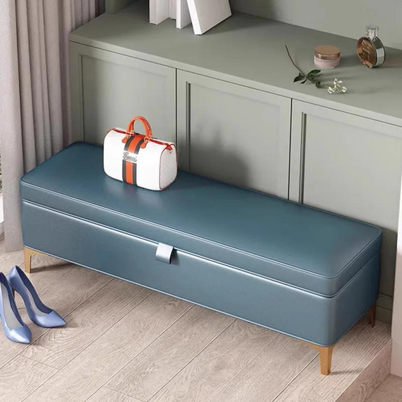 

Modern Trendy Stepping Stool Storage Upholstered European Fashion Foot Stool Blue Comfort Cambiar Taburete De Zapatos Furniture