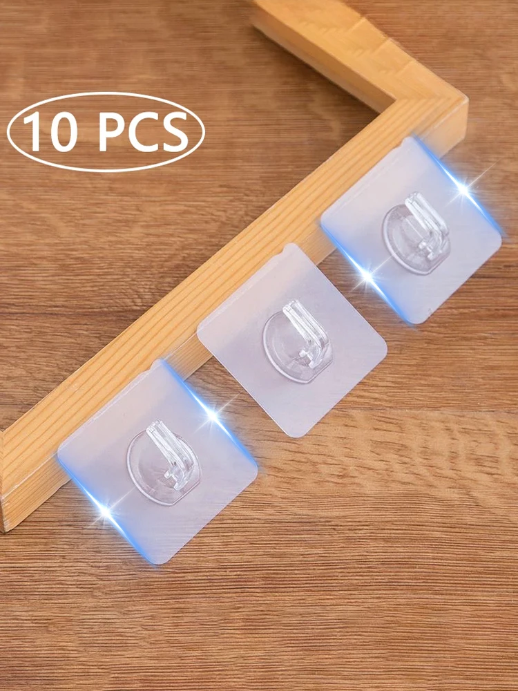 Transparent Self Adhesive Hooks Door Wall Mounted Hanger Hook Suction Heavy Load Rack Kitchen Bathroom Organizer Holder 10 Pcs