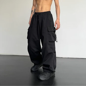 Printemps été mode décontracté casseroles pour hommes Streetwear couleur unie Cargo pantalon taille élastique jambe large hommes Joggers 1