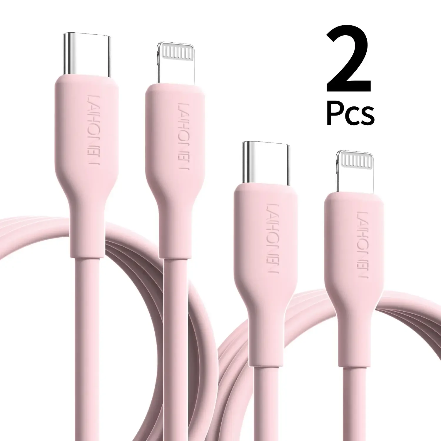 2PCS 27W PD 고속 충전 케이블 USB-C에서 라이트닝 실리콘 데이터 케이블로 마카롱 핑크, iPhone1413 12 11용 부드럽고 유연함