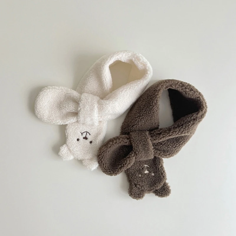 Winter Warm Plush Baby Scarf Cute Caroon Bears Boy Girl Scarves Newborn Toddler Faux Fur Children Cross Neckerchief Baby Shawls