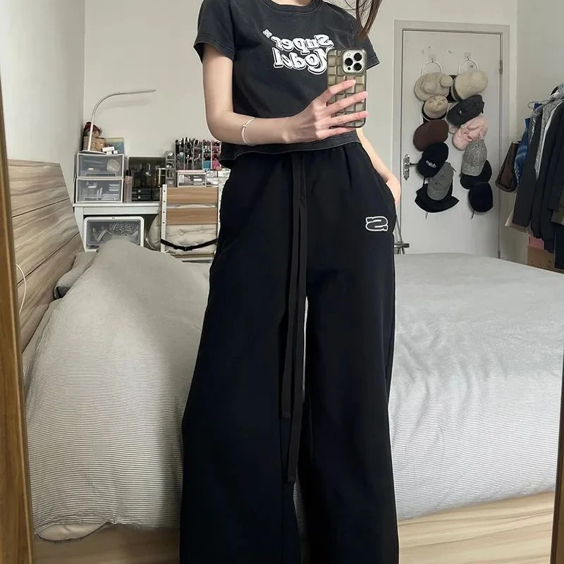 Deeptown Baggy Y2k Black Sweatpants Jogging Wide Leg Women's Pants Sports Korean Fashion Casual Jogger Trouser America Style