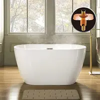 48" Contemporary Acrylic Freestanding Bathtub Soaking Tub Non-Slip Design White(Brushed Nickel Drain/Overflow Kit Included 1