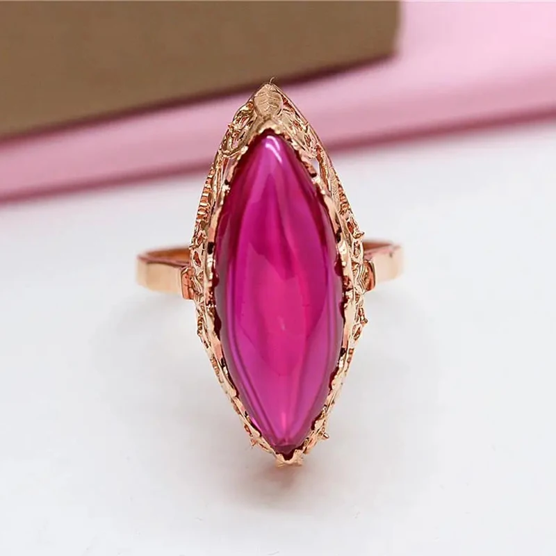 585 purple gold 14K rose gold inlaid ruby Olive type rings
