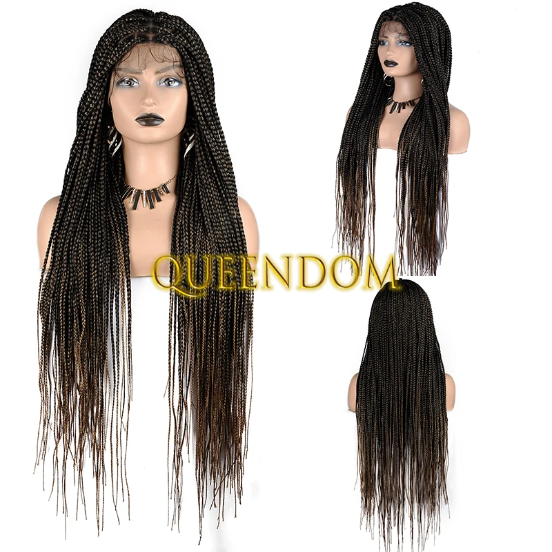 36'' Brown Full Lace Braided Wigs for Women Super Long Knotless